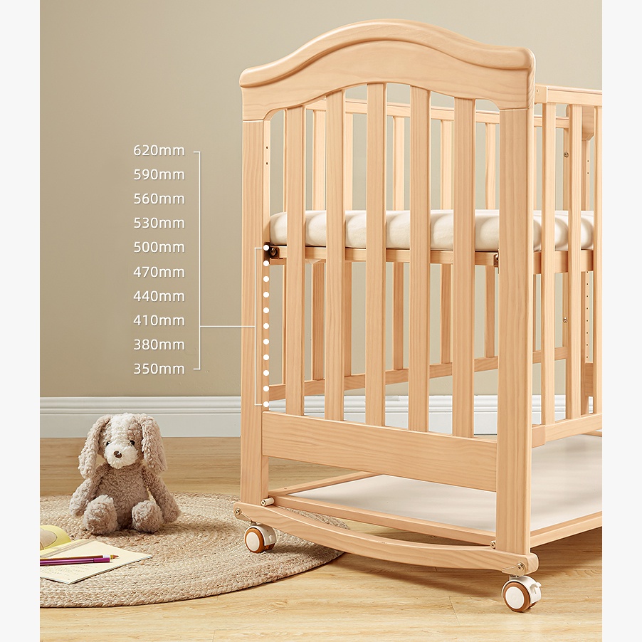 Giường Cũi Gỗ 8 Chức Năng Sơn Gốc Nước Không Mùi Tiêu Chuẩn Châu Âu Kèm Bảng Trắng Và 4 Bánh Xe Để Di Chuyển