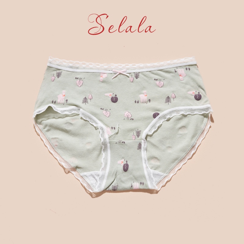 Set 5 Quần Lót Cotton Selala Họa Tiết Cute Viền Ren Phối Nơ Siêu Thông Thoáng QC38