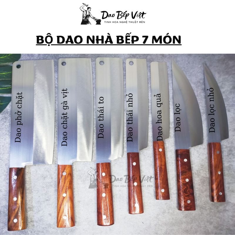 Bộ dao nhà bếp cao cấp từ thép nhật trắng không gỉ sét chuôi gỗ hương.