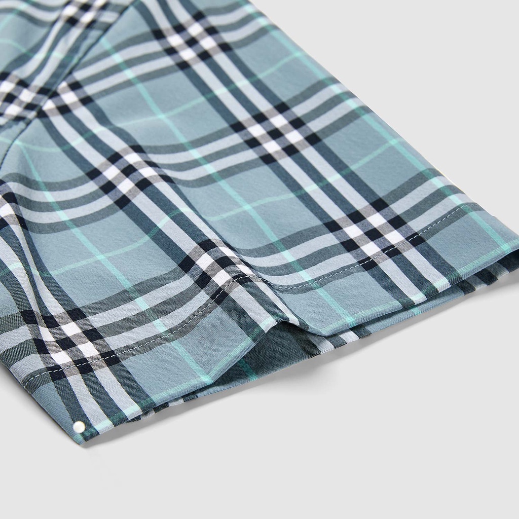 HLA - Áo Sơ Mi Nam Ngắn Tay Phối Sọc Caro Contrasting Plaid Short Sleeve Casual Shirt