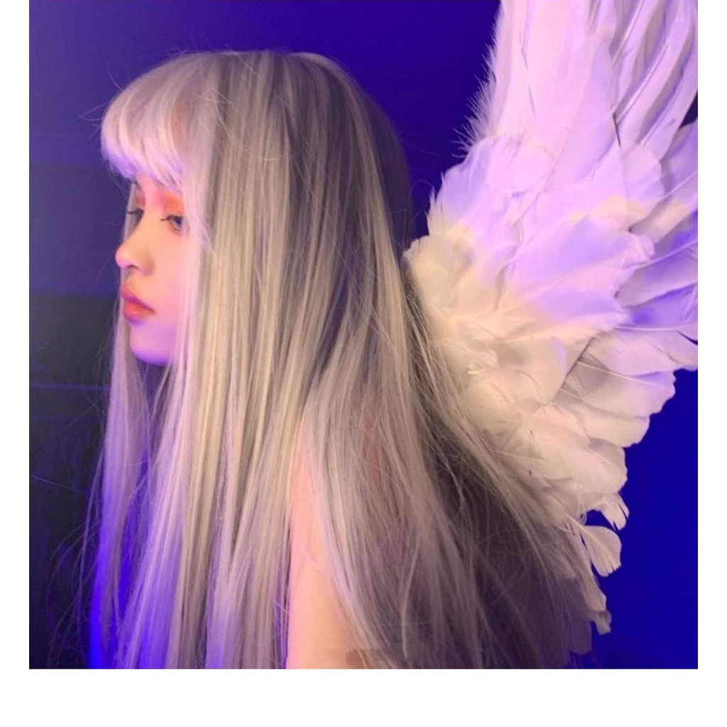 Tóc giả dài thẳng nhuộm màu xanh dương thời trang cho nữ kèm lưới trùm tóc giả