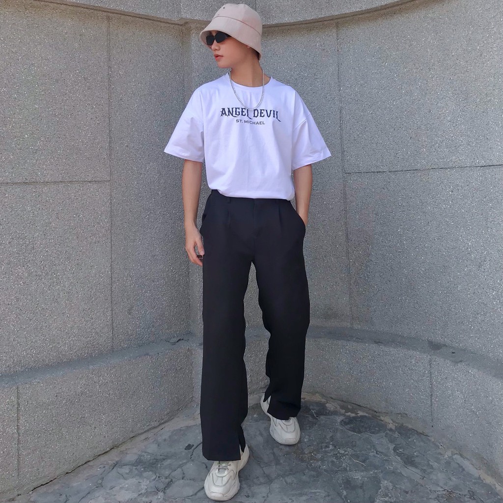 Áo thun tay lỡ Unisex Angel Devil , áo phông nam nữ Form rộng Oversize Cotton hai màu đen trắng | BigBuy360 - bigbuy360.vn