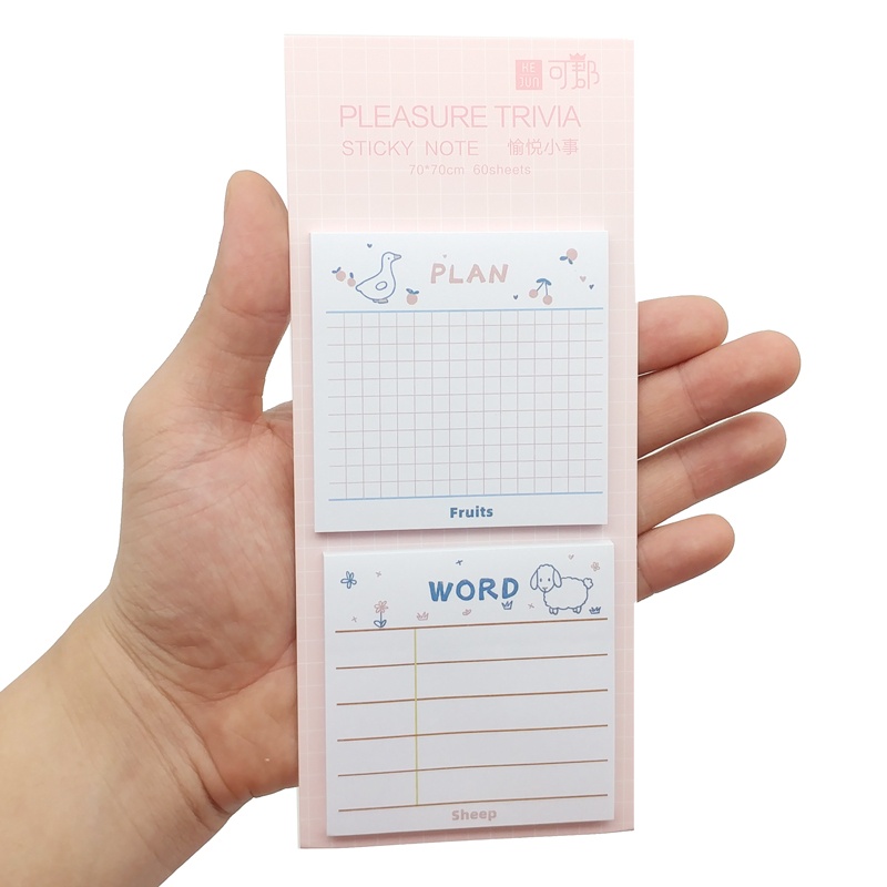 Giấy Note Hình 70 x 70 mm - KE JUN KJS-002 (60 Tờ) - Plan + Word - Màu Hồng