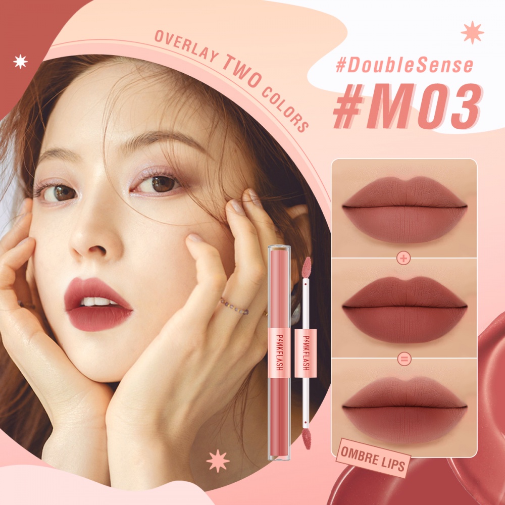 PinkFlash Hồng #Son Môi Kết Hợp Hai Đầu 2 Trong 1 Màu Nhung Lì Trọng Lượng Nhẹ Lâu Trôi