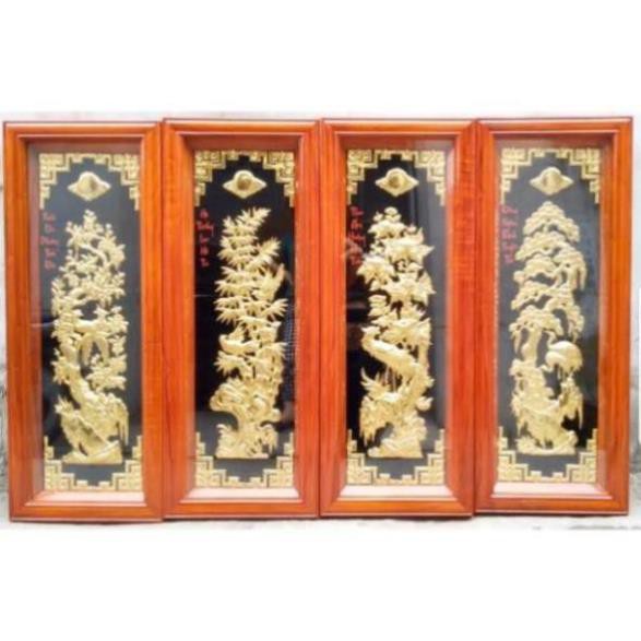 Tranh tứ quý đồng liền mê khung gỗ kích thước 40x1m