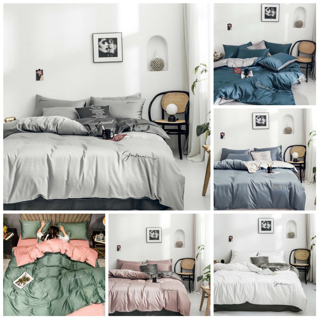[HÀNG NHẬP KHẨU]Bộ chăn ga gối Lụa Sumoi tencel 60s phối màu_HÀNG NHẬP KHẨU CAO CẤP_Miễn phí bo chun theo kích thước nệm