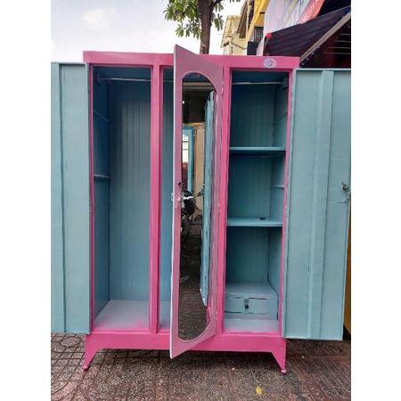 Tủ quần áo sắt 3 cửa ngang 1m2 cao 1m8 màu xám - T11