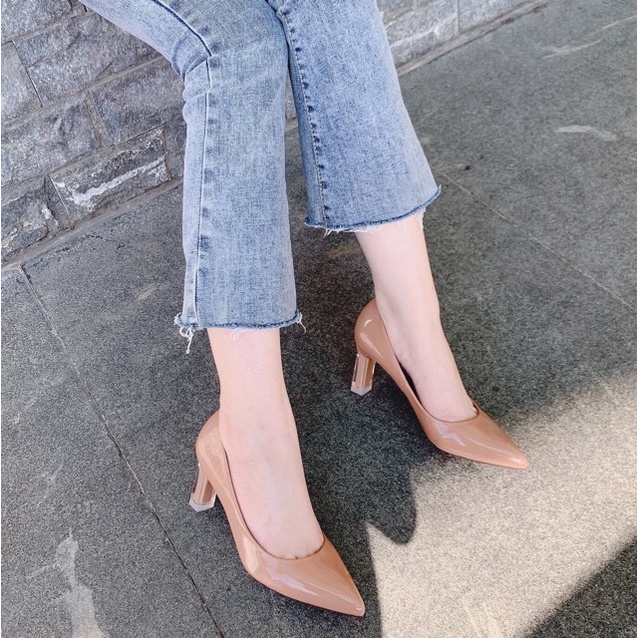 Giày cao gót nữ da trơn mềm, màu xanh ngọc, đơn giản mà sang trọng, cao gót 5p 7p OCNHI18