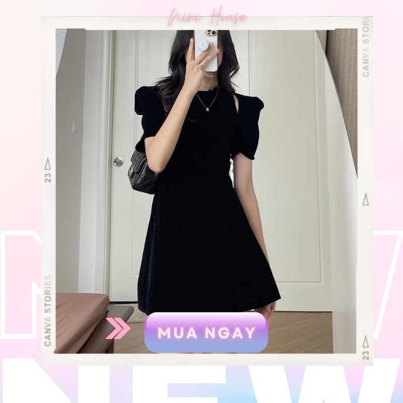 Váy nhung khoét vai tay bồng sang chảnh | BigBuy360 - bigbuy360.vn