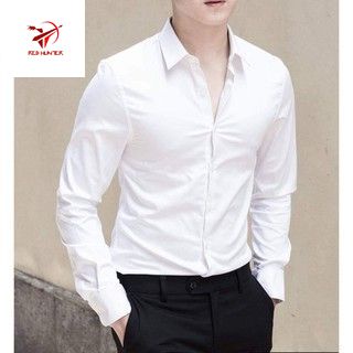 Áo sơ mi nam nữ dài tay Unisex Basic TRƠN Form rộng màu trắng và đen Chất cotton lụa mịn mát Bigsize Red Hunter - SM