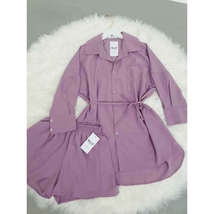 Set sơ mi + quần oversize kèm đai điều chỉnh eo cực sang mã S005