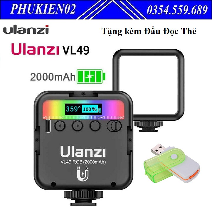 Đèn led video VL49 RGB Ulanzi Tặng kèm Đầu Đọc Thẻ Đa Năng Nhỏ Gọn 4 in 1 - Hàng chính hãng