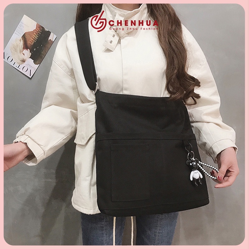Túi tote đeo chéo đeo vai đi học vải canvas nữ ChenHua túi vải a4 đựng laptop sách vở ulzzang tặng kèm sticker TX34