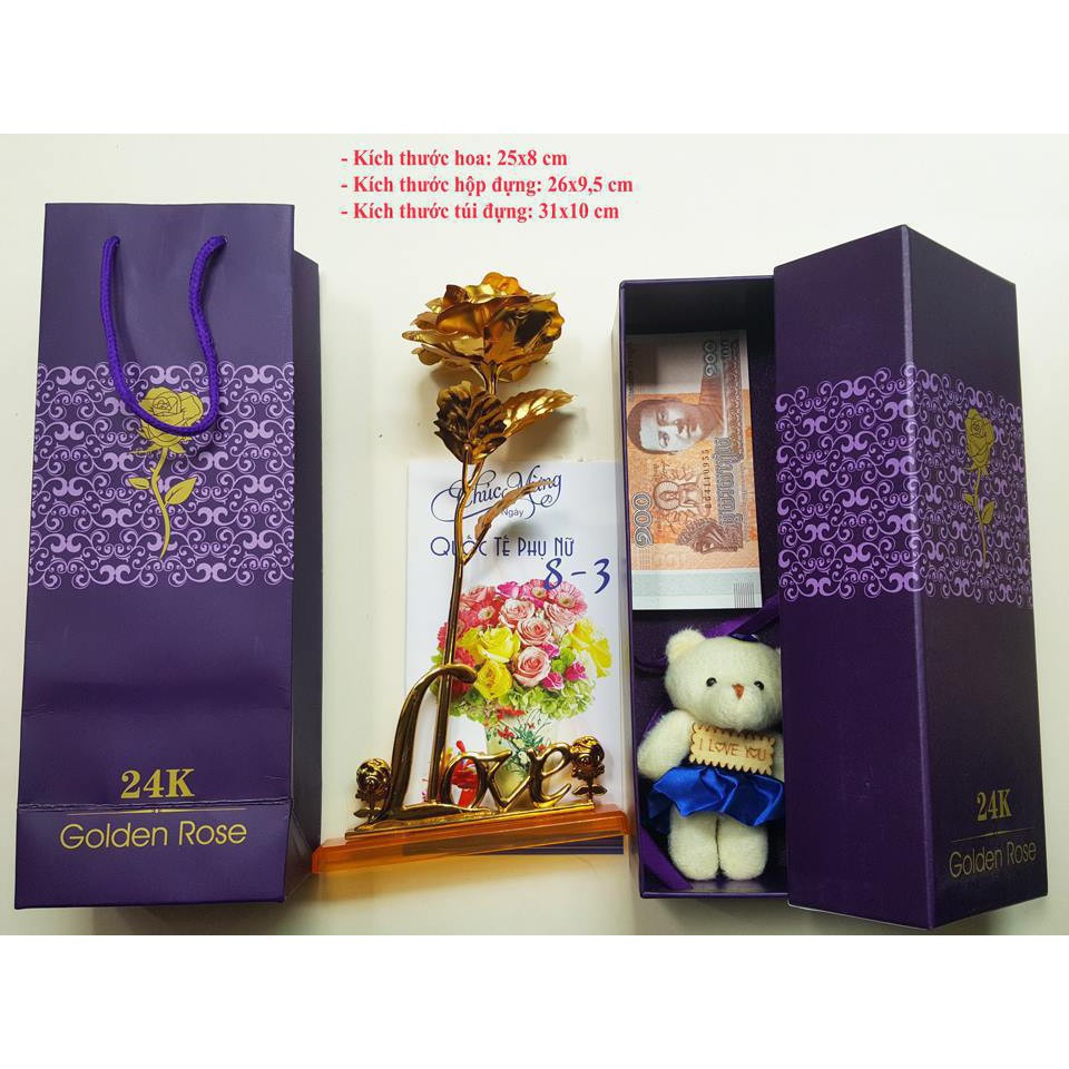 [SALE TUỘT QUẦN] Quà Tặng 8-3 14/2 : Combo Hoa Hồng Mạ Vàng 24k sang chảnh 8 món - tặng kèm dây chuyền bạc