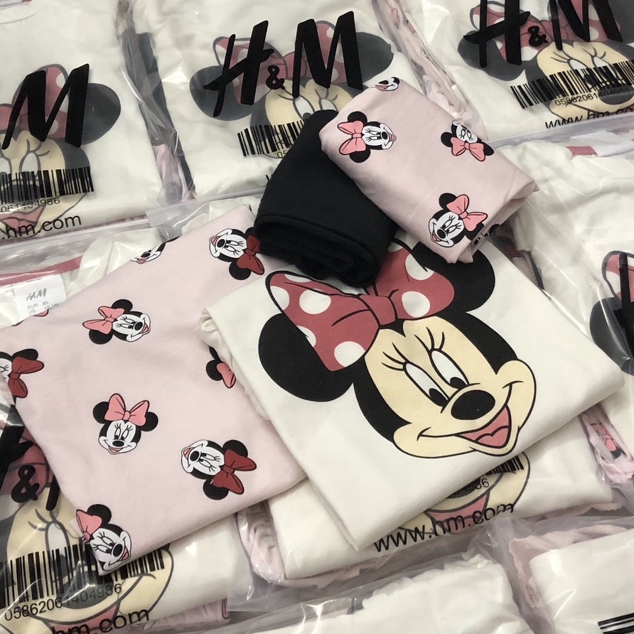 bộ dài tay bé gái - Set 2 bộ Minnie tay bèo Hm cho bé gái chất cotton (order 10ngay có hàng)