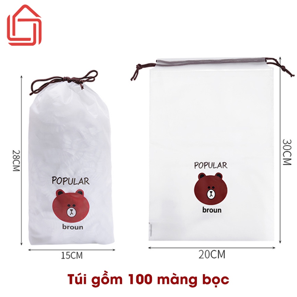 Màng bọc thực phẩm co giãn túi 80c sử dụng lò vi sóng, chống bụi bẩn, côn trùng hình gấu dễ thương