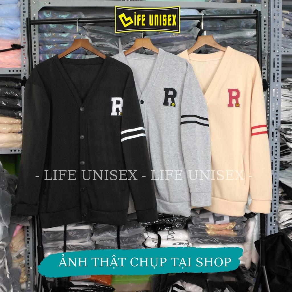 Áo Khoác Cardigian Nỉ CAR CHỮ R MẶT CƯỜI Nam Nữ Ulzzang Unisex Dây Kéo, Áo Khoác Nỉ Form Rộng LIFE UNISEX