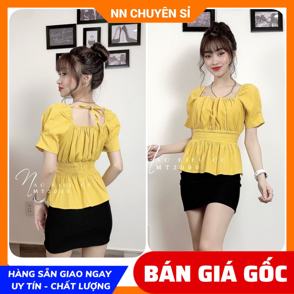 Áo kiểu công sở nữ chất vải mềm mát dún ngực tay búp cột nơ sau dễ thương MT2000