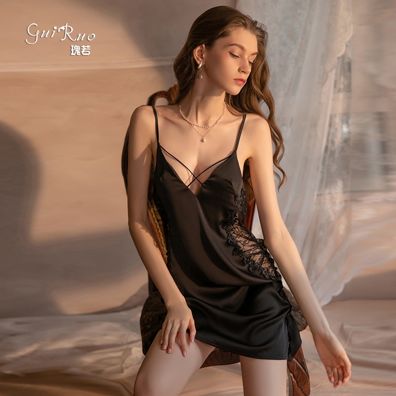 VÁY NGỦ VN26 LỤA PHỐI REN HÔNG.