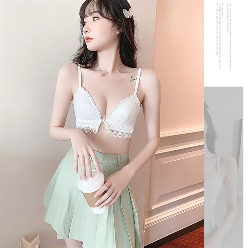 Bộ Áo Ngực Cổ Chữ V Cài Khóa Trước + Quần Lót 3 / 4 Cup + Áo Lót Nâng Ngực Không Đường May Phối Ren Quyến Rũ Cho Nữ | BigBuy360 - bigbuy360.vn