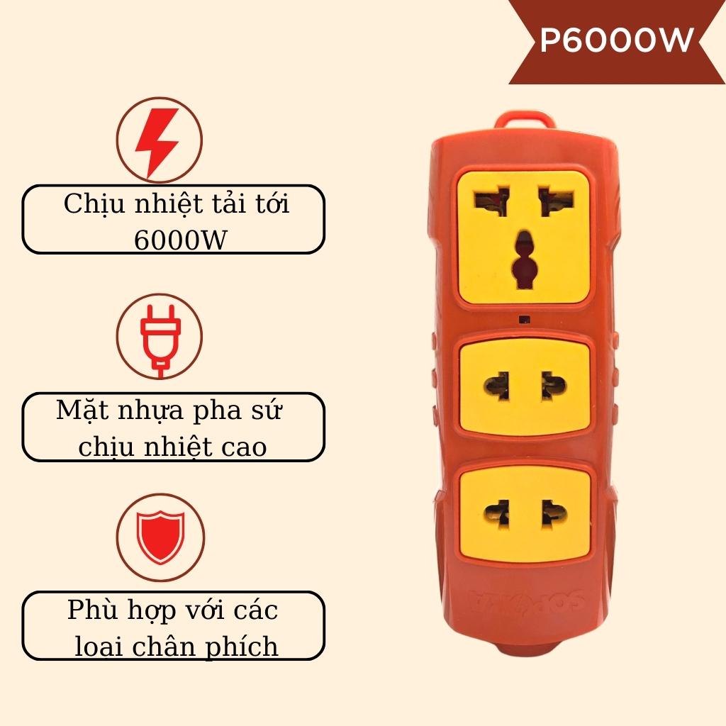 Combo Ổ cắm điện lõi sứ chống cháy SOPOKA 4S-6000W và Phích cắm siêu chịu tải SOPOKA P3000W2+