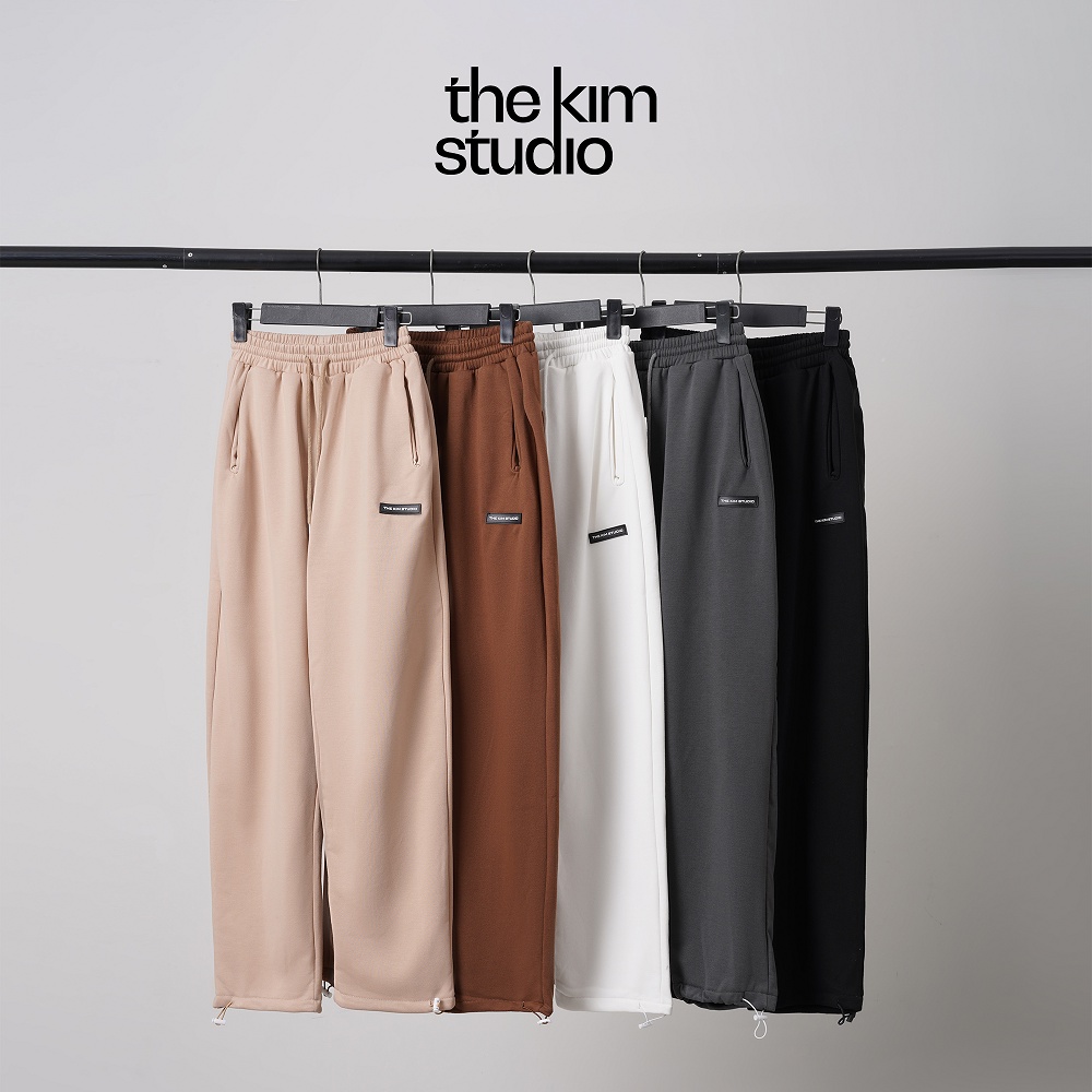 Quần jogger nỉ ống rộng có chun rút bo gấu TheKim, quần nỉ ống suông unisex nam nữ QN118