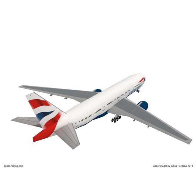 Mô hình giấy máy bay Boeing 777-200 British Airways tỉ lệ 1/150