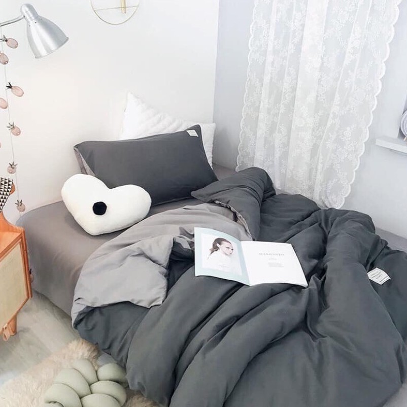 Bộ chăn ga và vỏ gối cotton tc basic Mùa Decor- Màu Beige phối Ghi Xám và các màu khác