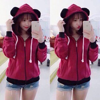 Áo Khoác Nữ Nón Tai Gấu Siêu Dễ Thương Chất Liệu Nỉ Mền Mịn Thời Trang Đáng Yêu Cho Bạn Dưới 65kg