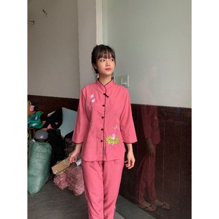 Tim viền vải kate đồ lam đồ phật tử đồ lam nữ