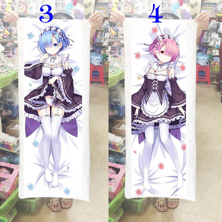 Gối ôm dài Ram Rem Emilia RE:ZERO 1m x 40cm có ruột bông (Tặng 1 poster hoặc 1 huy hiệu)