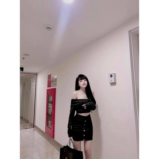 Set Áo Trể Vai Kèm Chân Váy Nút (Set Váy nút)