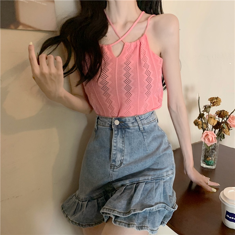 Áo Dệt Kim Không Tay Hở Lưng Thời Trang Mùa Hè Dành Cho Nữ
