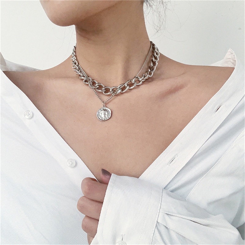 Vòng cổ Sợi Xích Dày Hai Lớp Mặt Hình Chân Dung Cổ Điển Thời Trang