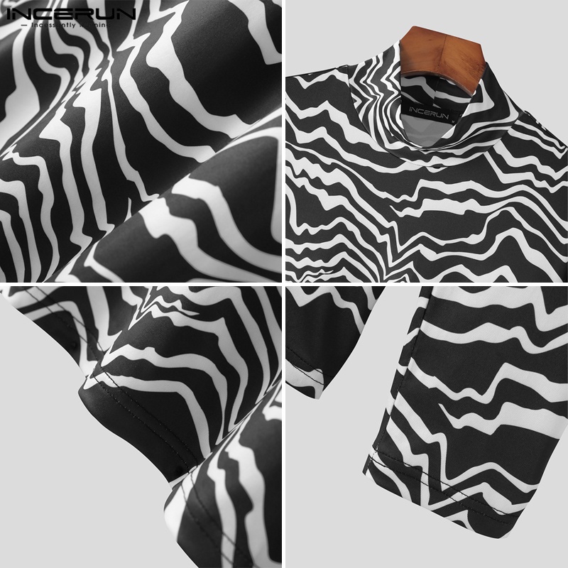 Áo thun INCERUN dài tay cổ cao vạt không đối xứng thời trang cho nam