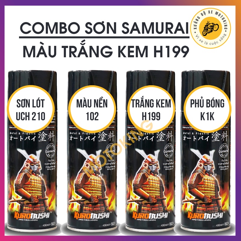 Combo sơn samurai trắng kem H199 chuẩn quy trình sơn xe máy độ bền cao UCH210 - 102 - H199 - K1K