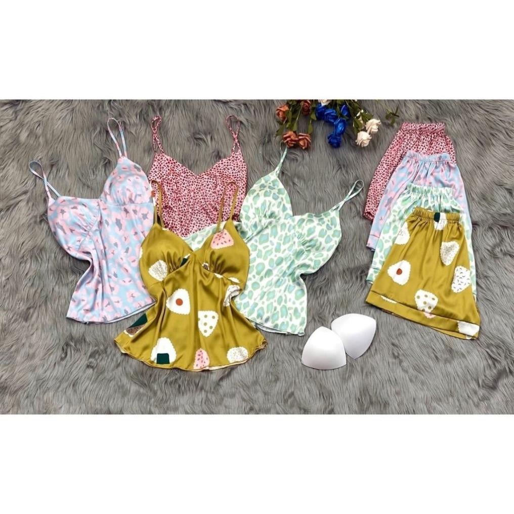 Bộ Đồ Ngủ Quyến Rũ Phi Lụa 2 Dây Gợi Cảm - Bộ Mặc Nhà Cute Cho Nữ Kèm Mút Ngực | Hân Fashion