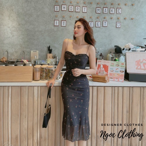 Set áo hai dây chân váy đuôi cá dáng dài NGOCCLOTHING nữ [FREESHIP] Bộ đồ áo croptop 2s kèm chân váy dáng dài sang trọng