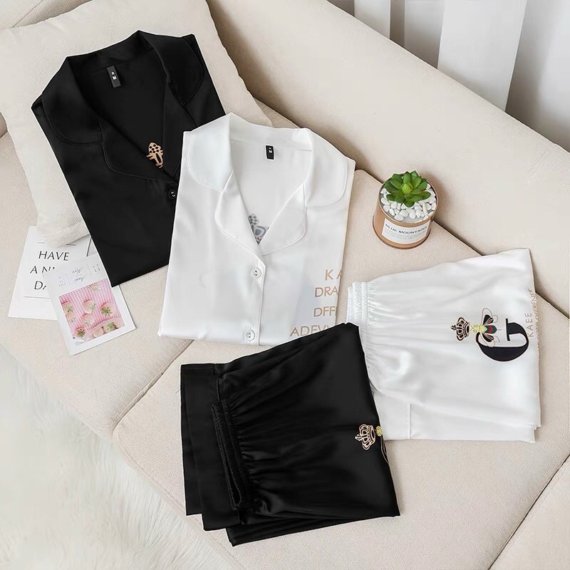 PIJAMA CỘC DÀI CON ONG  LỤA CAO CẤP QUẢNG CHÂU