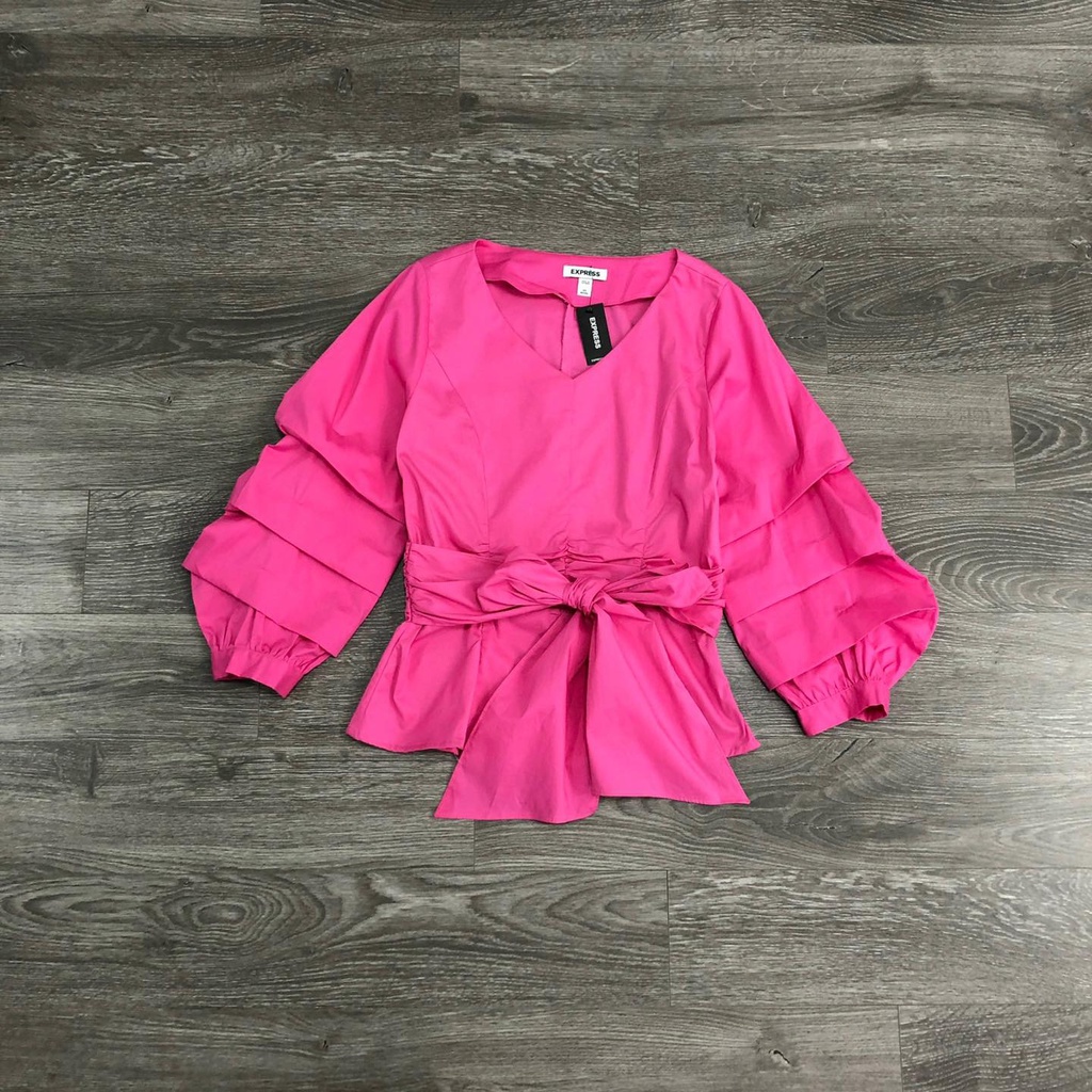 Áo sơ mi nữ Express cổ Tim kèm belt KAMI