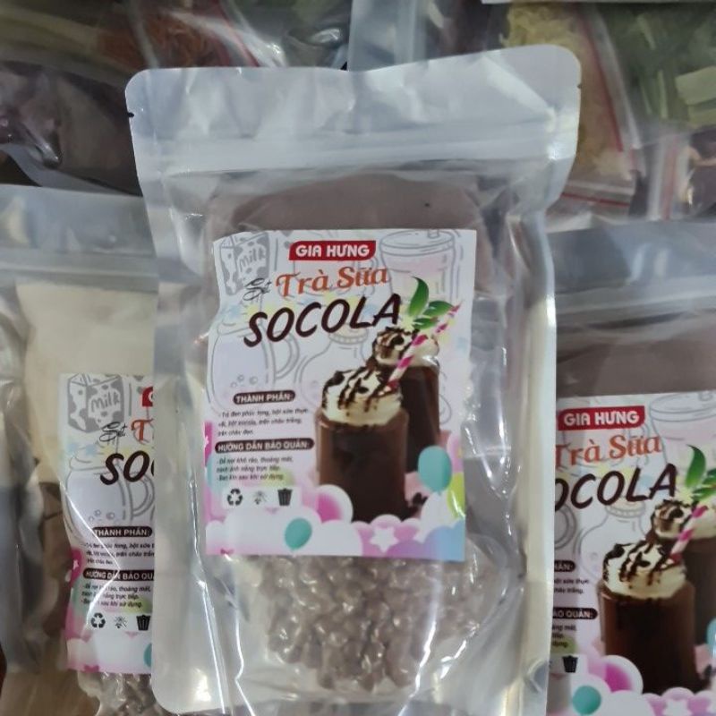 Set Nguyên Liệu Nấu Trà Sữa Trân Châu Socola 500gr ( Nấu 8-10 Ly) Siêu Ngon