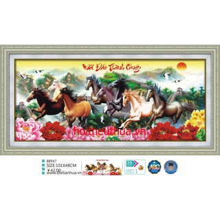 Tranh thêu chữ thập 3D ngựa MÃ ĐÁO THÀNH CÔNG.Kích cỡ: 101x48cm