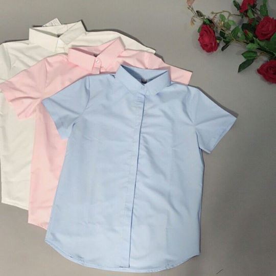 Áo sơ mi nữ tay ngắn xanh nhạt basic loại 1