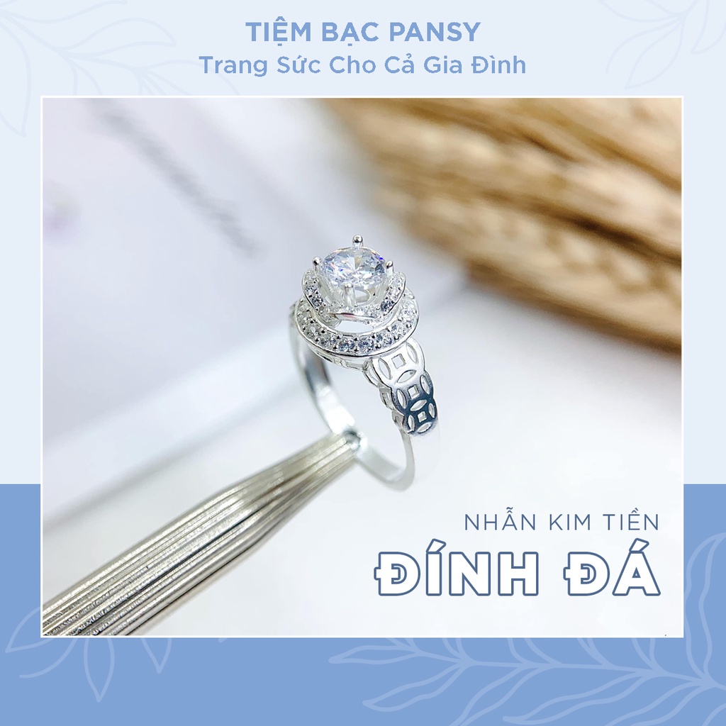 Nhẫn bạc nữ PANSY kim tiền đính đá sang trọng, nhẫn nữ bạc ta chuẩn 925 cao cấp