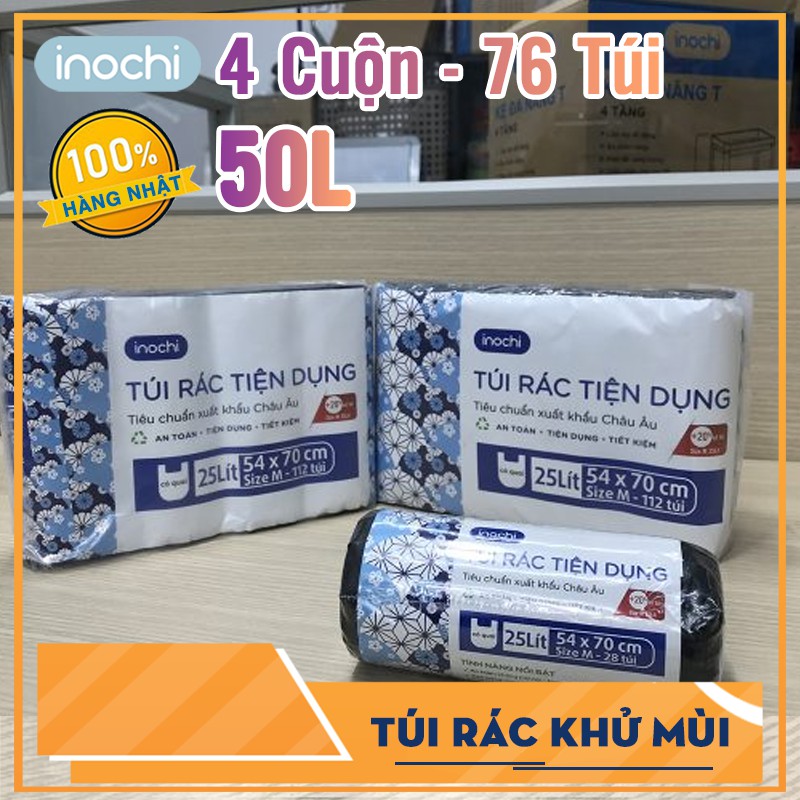 Lô 4 cuộn 76  túi rác y tế tự hủy Inochi tiện dụng 50L (nhiều màu) - Túi rác không mùi