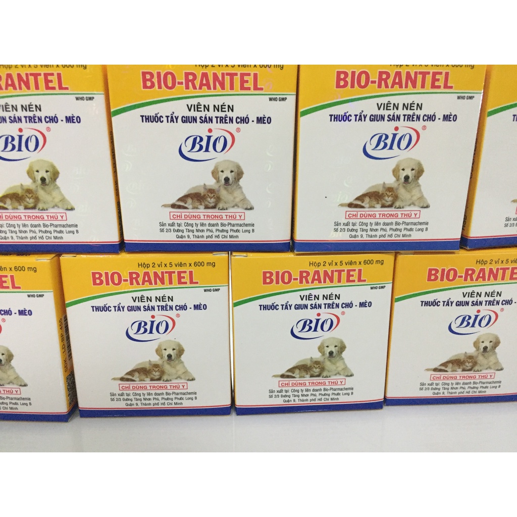 BIO- RANTEL Thuốc tẩy giun sán trên chó mèo. Hộp 10 viên x 600g