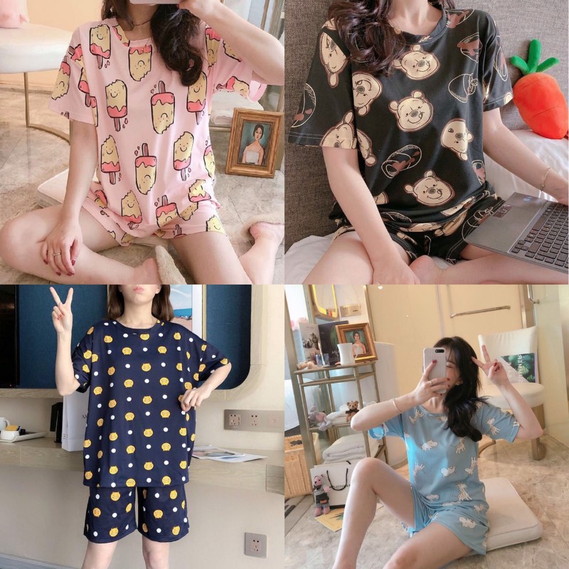 Đồ ngủ dài tay thu đông nữ pijama cute có bigsize, đồ bộ pijama sau sinh