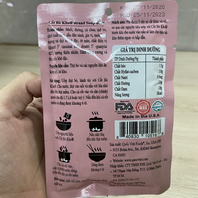 Gia Vị Nấu Bò Kho (Bò Sốt Vang) Cốt Quốc Việt Gói 50g