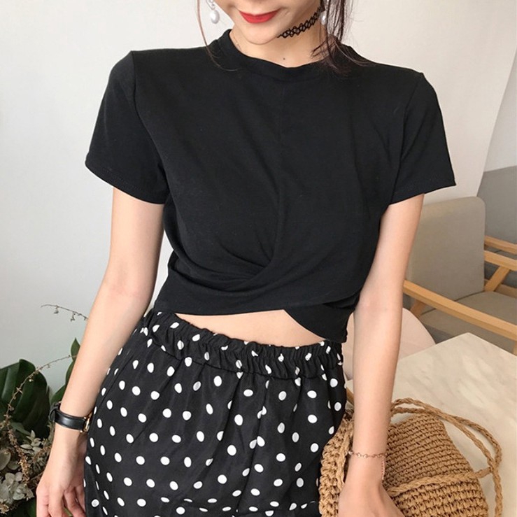 Áo croptop tay ngắn màu trơn dáng ôm duyên dáng