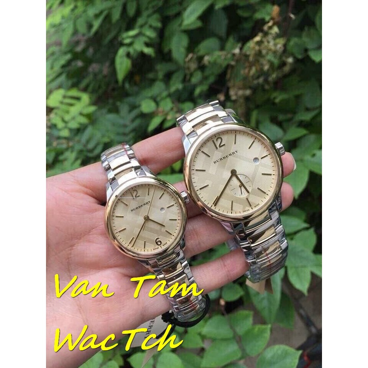 Đồng hồ đôi nam nữ burberry bu10018 40mm, bu10004 32mm máy thụy sĩ quartz, mẫu mặt tròn màu vàng, dây thép không gỉ